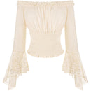 5 Kinds Off The Shoulder Lace Horn Sleeve Pirate Farmwoman Shirt Ruffled Collar Top