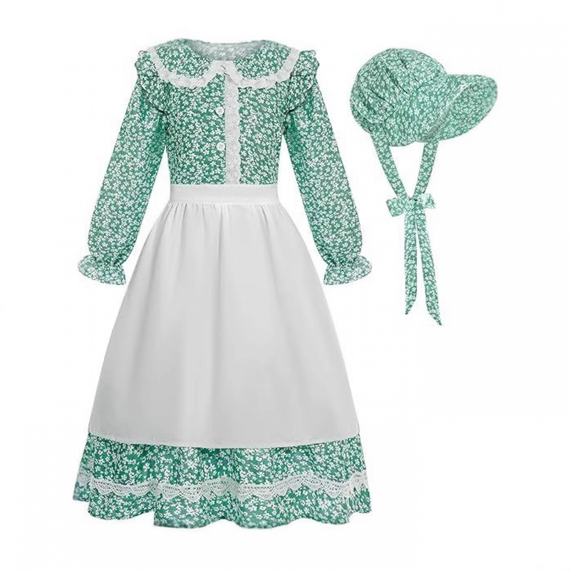 5 Kinds Prairie Girl Cosplay Costume Floral Dress With Apron Hat