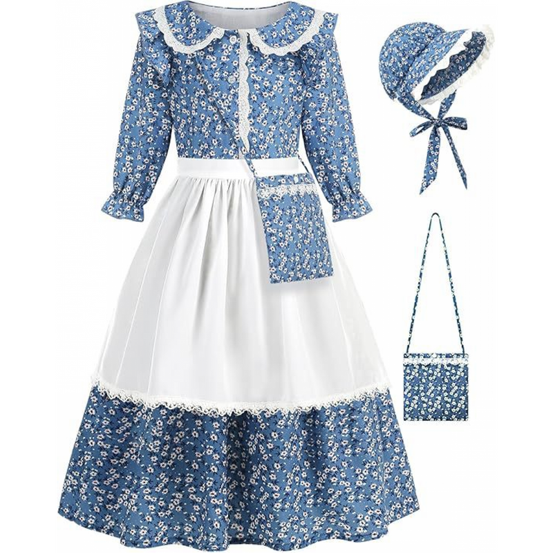 5 Kinds Prairie Girl Cosplay Costume Floral Dress With Apron Hat