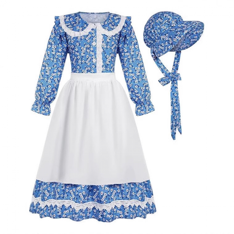 5 Kinds Prairie Girl Cosplay Costume Floral Dress With Apron Hat