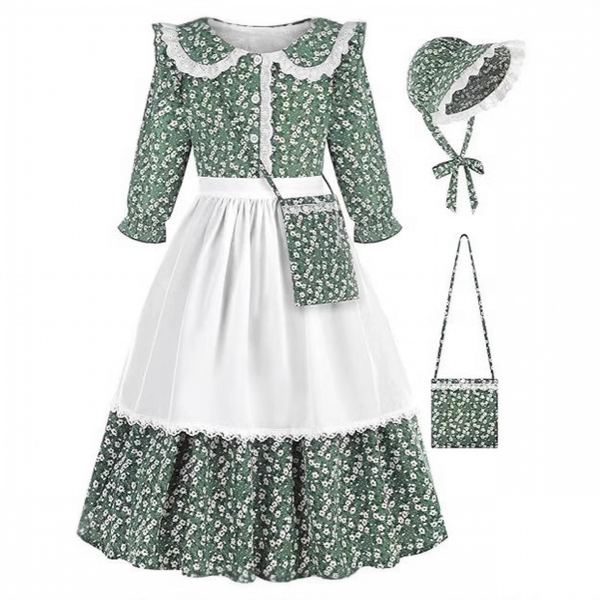 5 Kinds Prairie Girl Cosplay Costume Floral Dress With Apron Hat