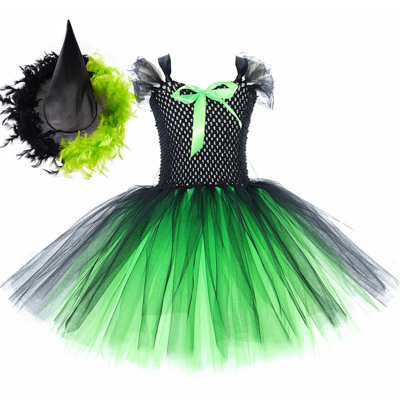 5 Kins Kids Girls Film Wicked Witch Elphaba Cosplay Costume Dress Broom Hat - AwwwCos