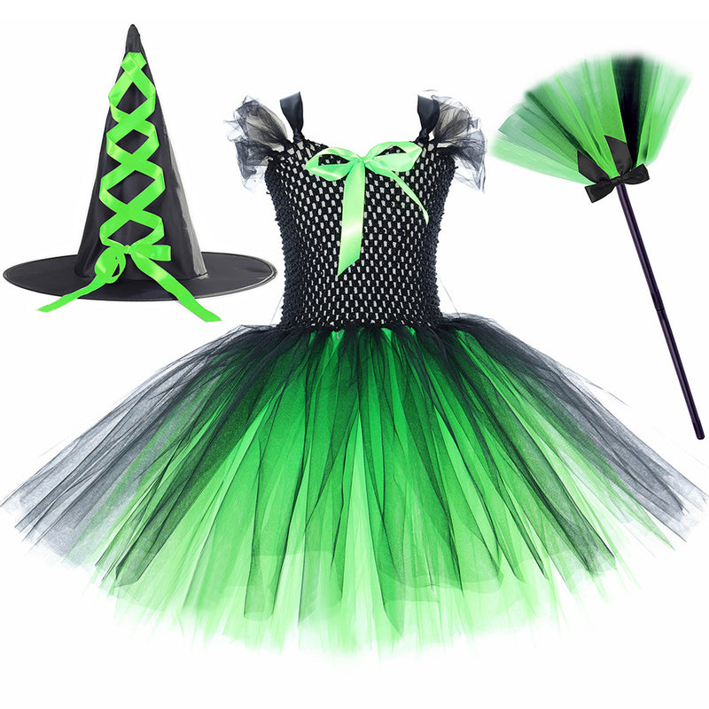 5 Kins Kids Girls Film Wicked Witch Elphaba Cosplay Costume Dress Broom Hat - AwwwCos