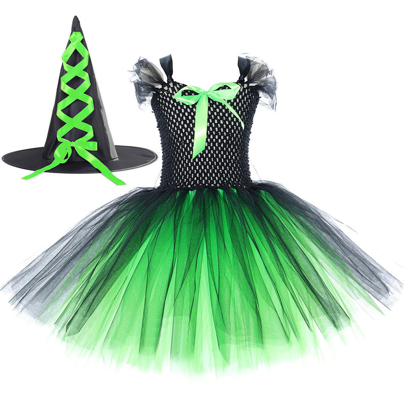 5 Kins Kids Girls Film Wicked Witch Elphaba Cosplay Costume Dress Broom Hat - AwwwCos