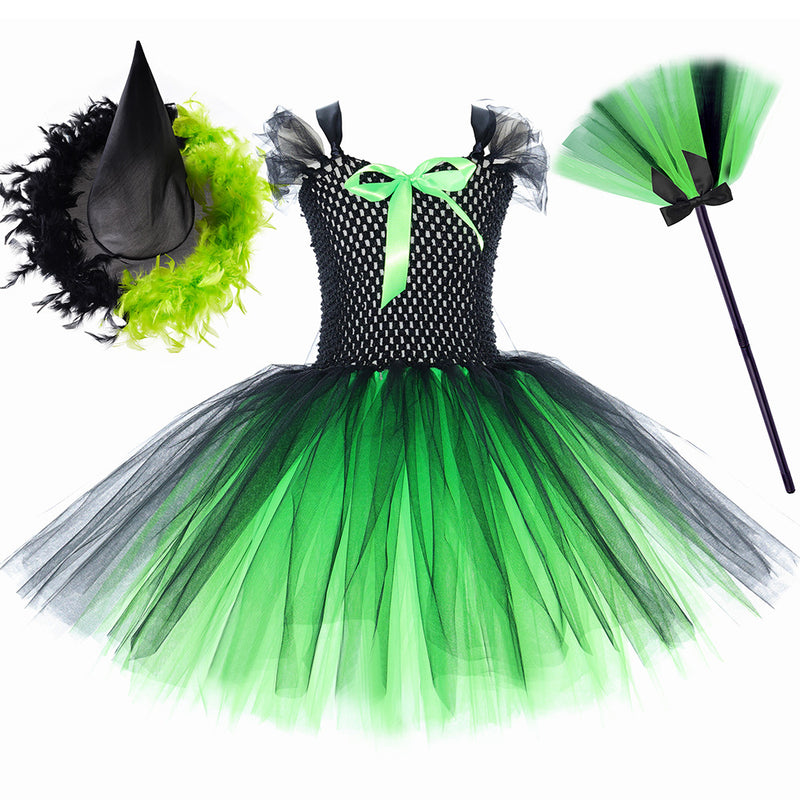 5 Kins Kids Girls Film Wicked Witch Elphaba Cosplay Costume Dress Broom Hat - AwwwCos