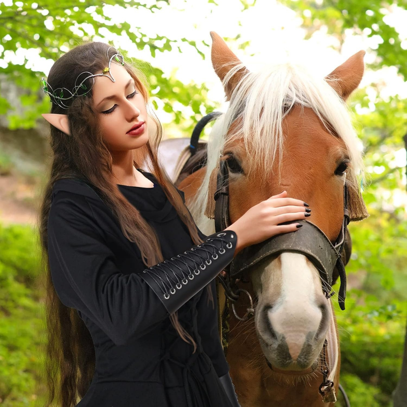 5 Piece Women Renaissance Fairy Costume Suit Medieval Hooded Robe Elf Ear - AwwwCos