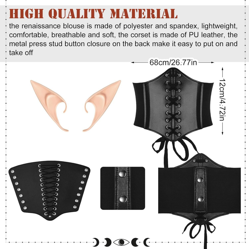 5 Piece Women Renaissance Fairy Costume Suit Medieval Hooded Robe Elf Ear - AwwwCos
