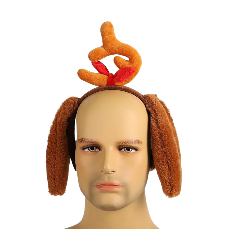 Christmas Deer Antler Headband with Dog Ears, Reindeer Horn for Adult Kids