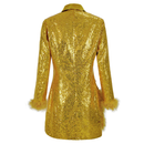 Women Sexy Sequin Deep V neck Feather Trim Bodycon Mini Midi Dress - AwwwCos