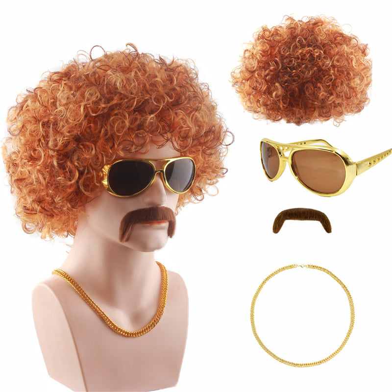 60s 70s 80s Disco Rocker Hippies Cosplay Short Orange Curly Wig Accessories - AwwwCos