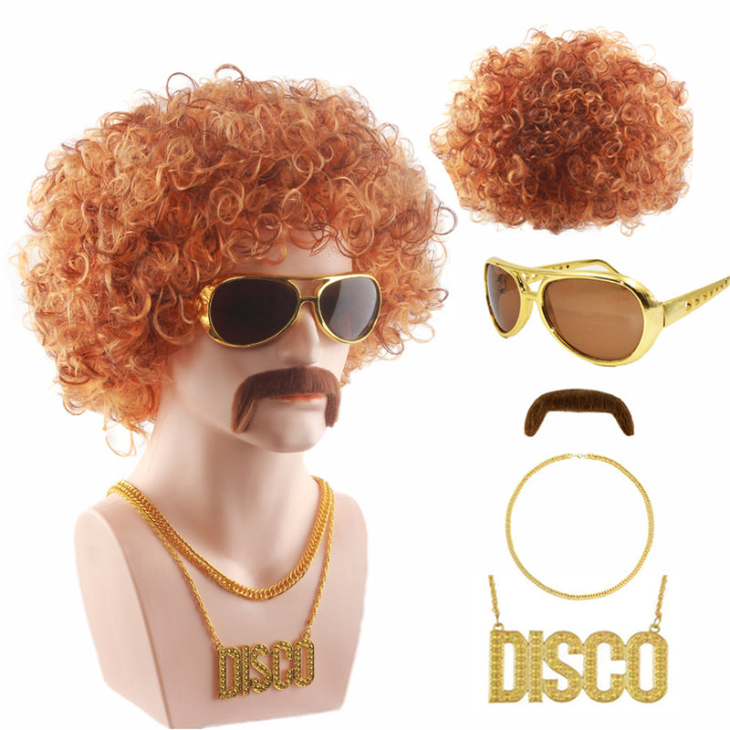 60s 70s 80s Disco Rocker Hippies Cosplay Short Orange Curly Wig Accessories - AwwwCos