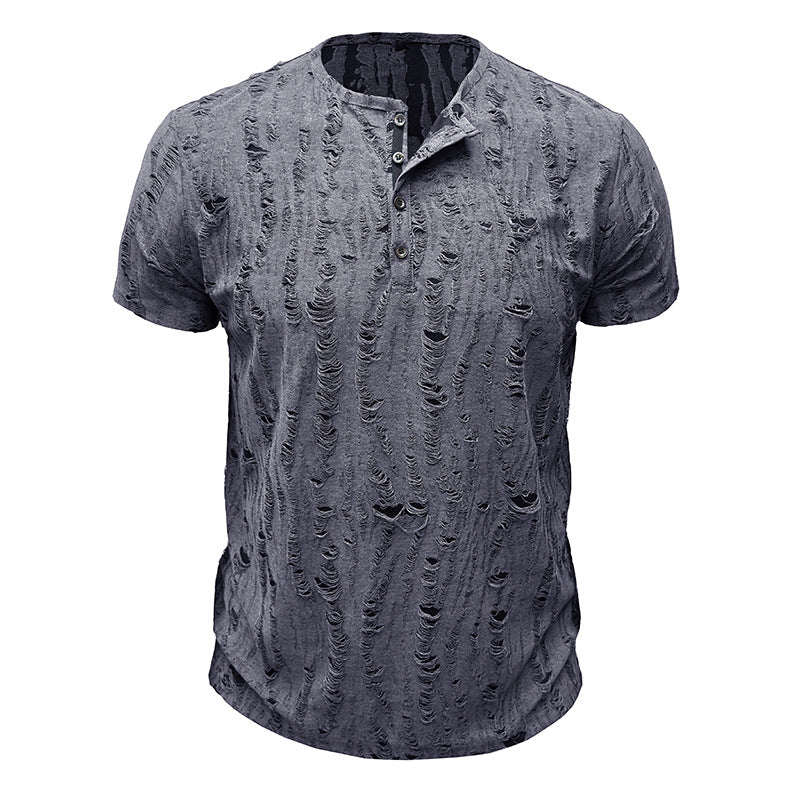 6 Kind Fashion Men Short-sleeved T-shirt Daily Henry Shirt Casual Top - AwwwCos