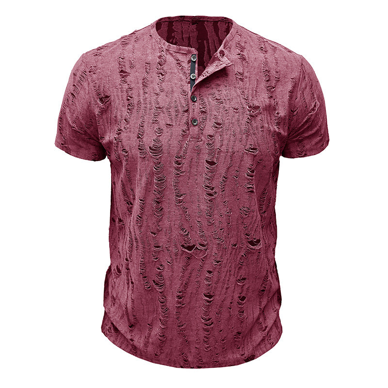 6 Kind Fashion Men Short-sleeved T-shirt Daily Henry Shirt Casual Top - AwwwCos