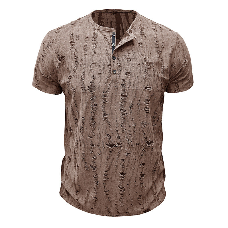 6 Kind Fashion Men Short-sleeved T-shirt Daily Henry Shirt Casual Top - AwwwCos