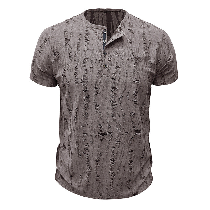 6 Kind Fashion Men Short-sleeved T-shirt Daily Henry Shirt Casual Top - AwwwCos