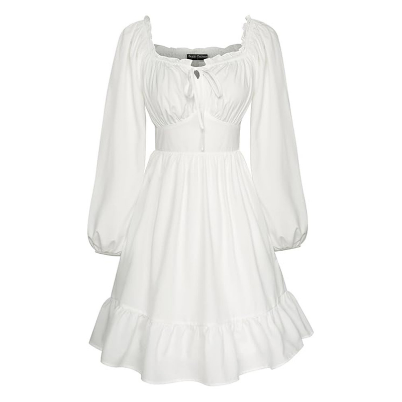 6 Kinds Renaissance Victorian Belted Ruffled Square Neck Dress Midi Dress - AwwwCos