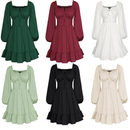 6 Kinds Renaissance Victorian Belted Ruffled Square Neck Dress Midi Dress - AwwwCos