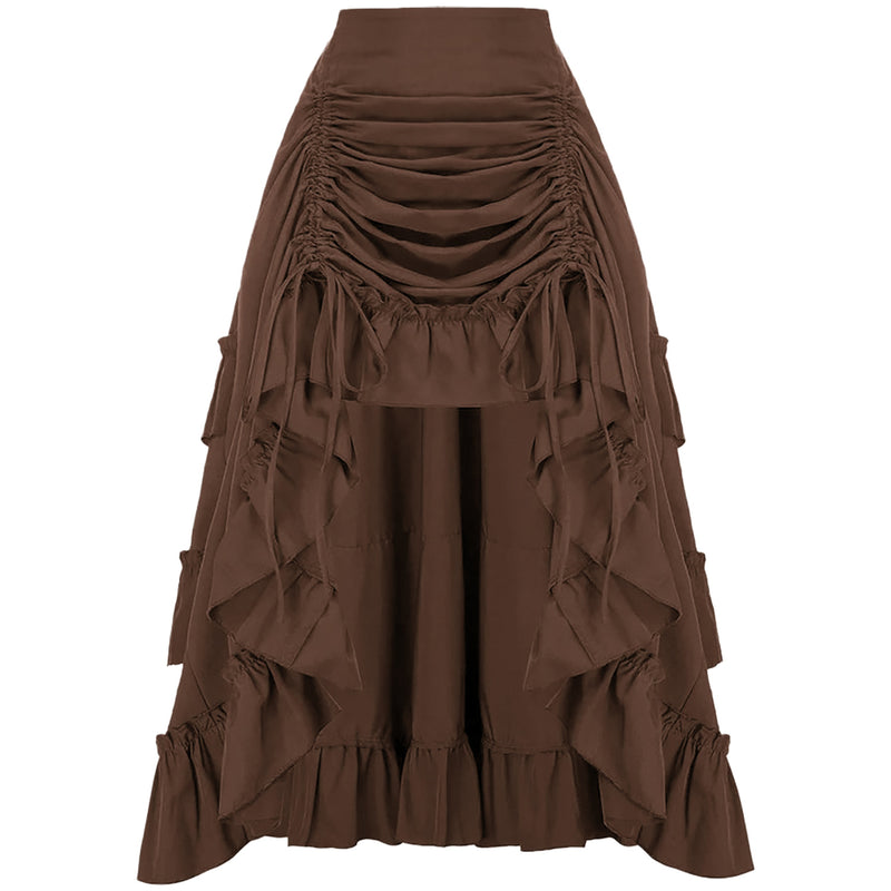 6 Kinds Womens Vintage Gothic Steampunk High Low Drawstring Ruffles Skirt - AwwwCos
