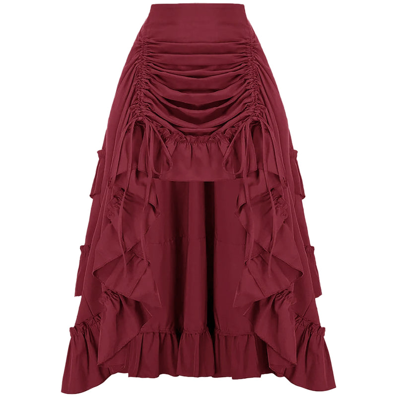 6 Kinds Womens Vintage Gothic Steampunk High Low Drawstring Ruffles Skirt - AwwwCos