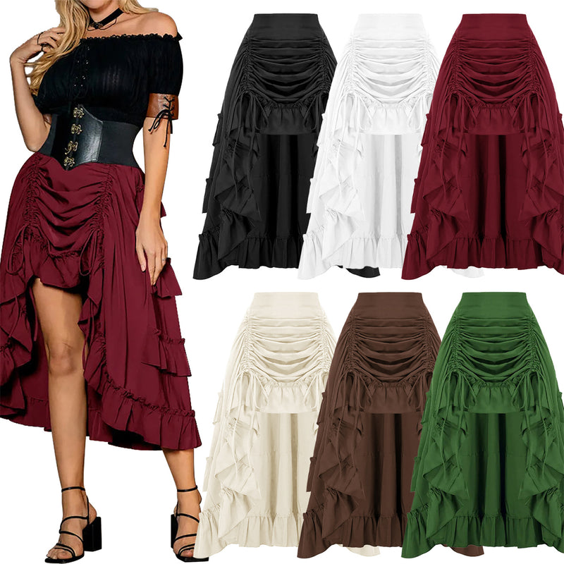 6 Kinds Womens Vintage Gothic Steampunk High Low Drawstring Ruffles Skirt - AwwwCos