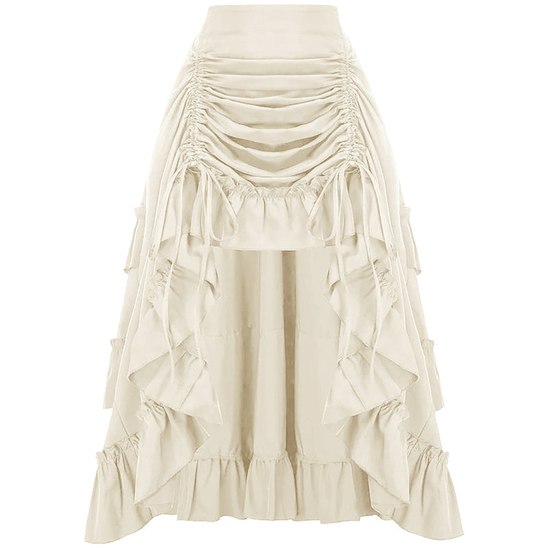 6 Kinds Womens Vintage Gothic Steampunk High Low Drawstring Ruffles Skirt - AwwwCos