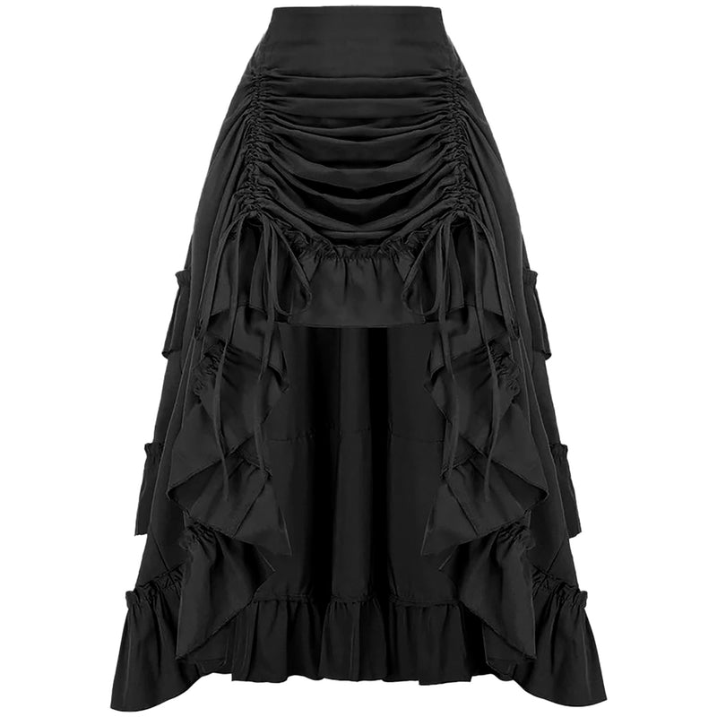 6 Kinds Womens Vintage Gothic Steampunk High Low Drawstring Ruffles Skirt - AwwwCos