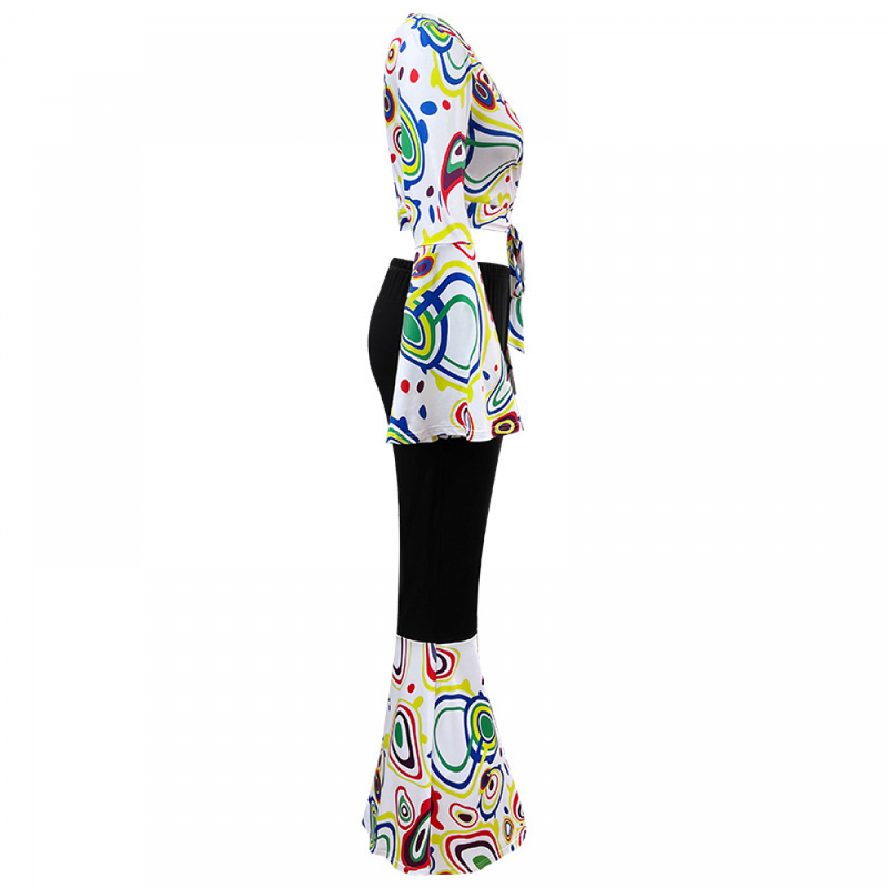 70S Long Sleeve Printed Disco Suit Women Stage Performance Suit