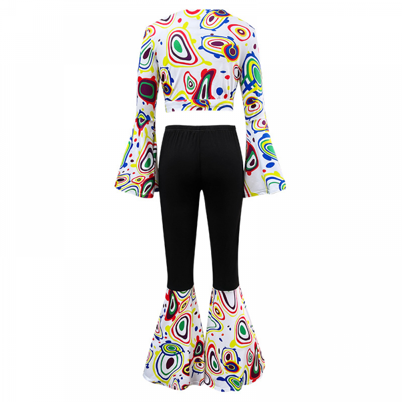 70S Long Sleeve Printed Disco Suit Women Stage Performance Suit