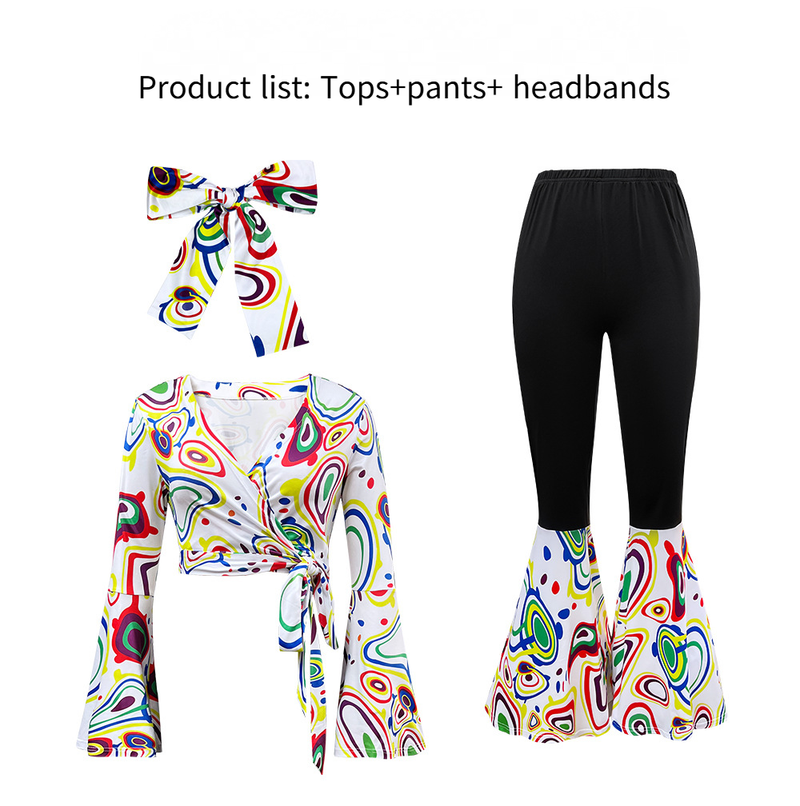 70S Long Sleeve Printed Disco Suit Women Stage Performance Suit