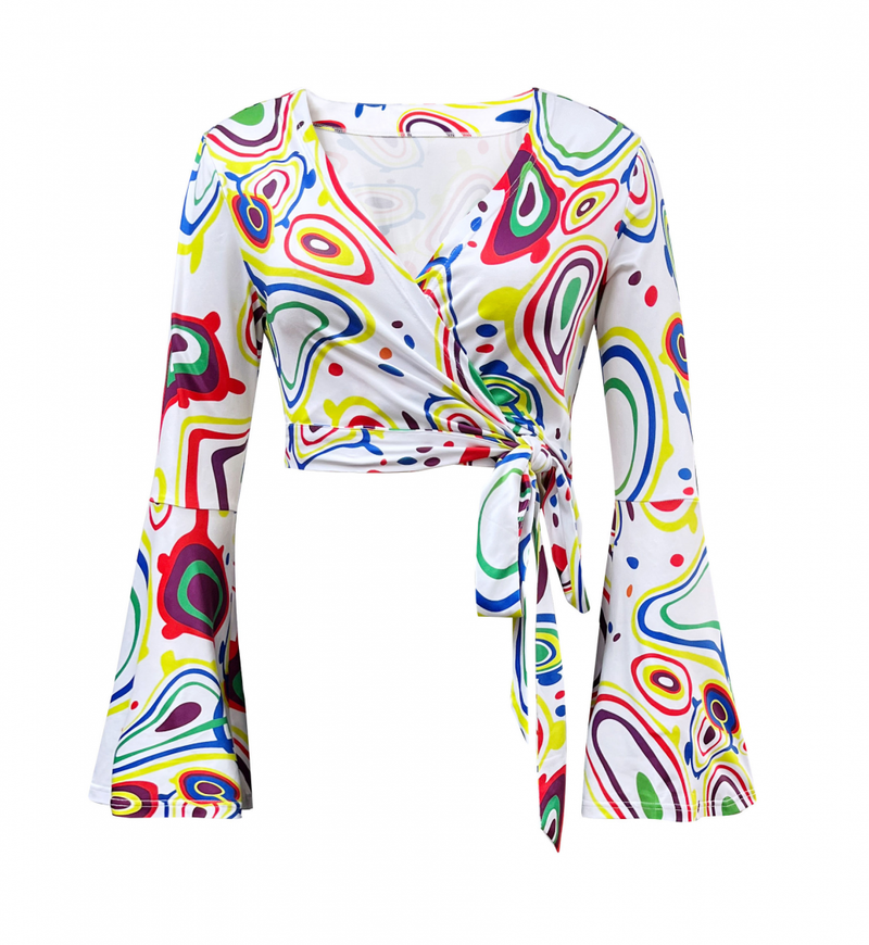 70S Long Sleeve Printed Disco Suit Women Stage Performance Suit