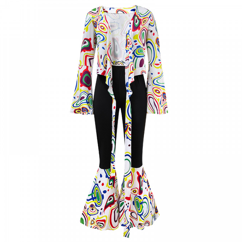 70S Long Sleeve Printed Disco Suit Women Stage Performance Suit