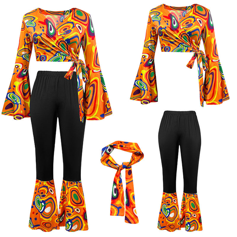7 Kinds 60s 70s Women Hippie Fashion Flared Pants Printed Trousers Turban - AwwwCos