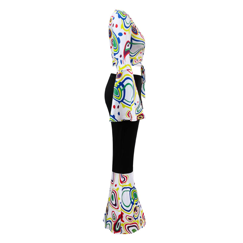 7 Kinds 60s 70s Women Hippie Fashion Flared Pants Printed Trousers Turban - AwwwCos