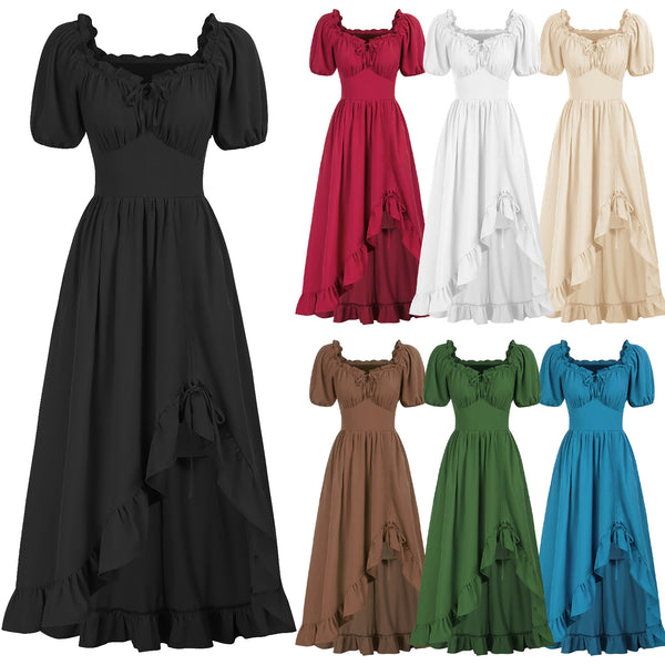 7 Kinds Renaissance Women Corset High Low Ruffle Maxi Dress