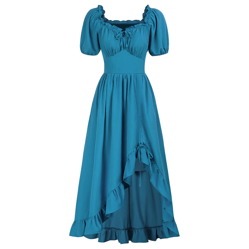 7 Kinds Renaissance Women Corset High Low Ruffle Maxi Dress