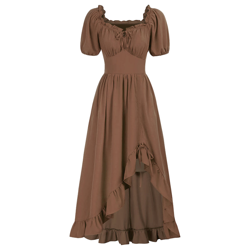 7 Kinds Renaissance Women Corset High Low Ruffle Maxi Dress