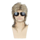 80s Retro Men Masquerade Brown Gold Wavy Mullet Hair Disco Party 14.56 in Wig - AwwwCos