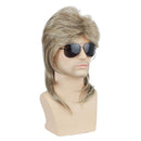 80s Retro Men Masquerade Brown Gold Wavy Mullet Hair Disco Party 14.56 in Wig - AwwwCos