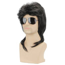 80s Retro Men Masquerade Brown Gold Wavy Mullet Hair Disco Party 14.56 in Wig - AwwwCos