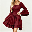 8 Kinds Medieval Victorian Cosplay Slim Waist Solid Color Bell Sleeve Above Knee Dress