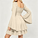 8 Kinds Medieval Victorian Cosplay Slim Waist Solid Color Bell Sleeve Above Knee Dress