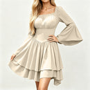 8 Kinds Medieval Victorian Cosplay Slim Waist Solid Color Bell Sleeve Above Knee Dress