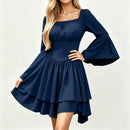 8 Kinds Medieval Victorian Cosplay Slim Waist Solid Color Bell Sleeve Above Knee Dress