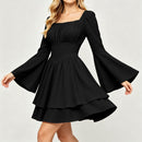 8 Kinds Medieval Victorian Cosplay Slim Waist Solid Color Bell Sleeve Above Knee Dress