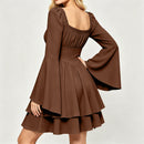 8 Kinds Medieval Victorian Cosplay Slim Waist Solid Color Bell Sleeve Above Knee Dress