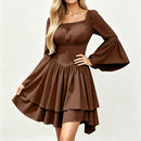 8 Kinds Medieval Victorian Cosplay Slim Waist Solid Color Bell Sleeve Above Knee Dress