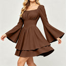 8 Kinds Medieval Victorian Cosplay Slim Waist Solid Color Bell Sleeve Above Knee Dress