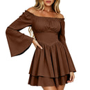 8 Kinds Medieval Victorian Cosplay Slim Waist Solid Color Bell Sleeve Above Knee Dress