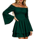 8 Kinds Medieval Victorian Cosplay Slim Waist Solid Color Bell Sleeve Above Knee Dress