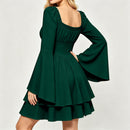 8 Kinds Medieval Victorian Cosplay Slim Waist Solid Color Bell Sleeve Above Knee Dress